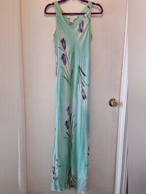 Alfredo Venini Seafoam Beaded Silk Maxi Dress